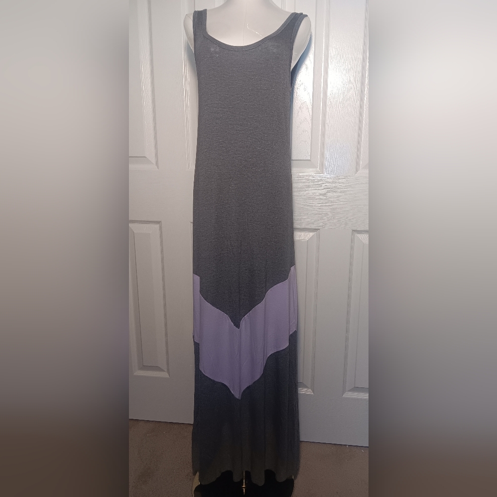 Chris & Carol Gray Maxi Dress with Purple Accent